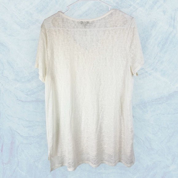 One World Cream Western Crochet Fringe V Neck Burnout Short Sleeve High Lo Top - Picture 4 of 10